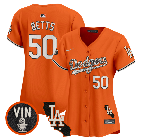 Women Los Angeles Dodgers 50 Betts 2025 orange Limited Stitched Jersey
